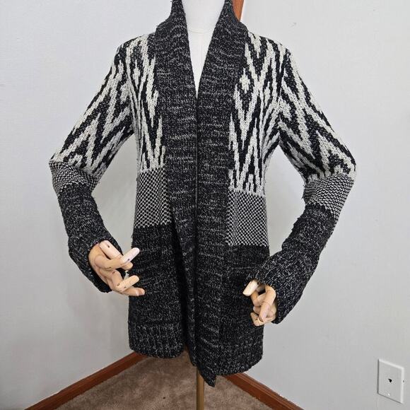 Lucky Brand Wool Blend Cardigan Small Shawl Collar Mixed Media Knit Open Front - Picture 2 of 12